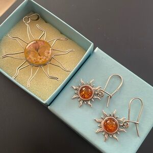 Vintage Amber 925 earrings and pendant